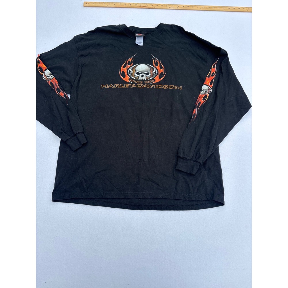 Harley-Davidson Lake Charles Louisiana Skull Flame Long Sleeve Shirt Mens 2XL